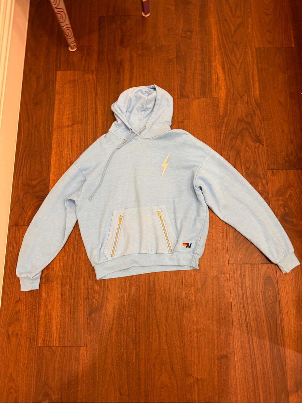 Aviator Nation Light Blue Hoodie with Lightning Bolt